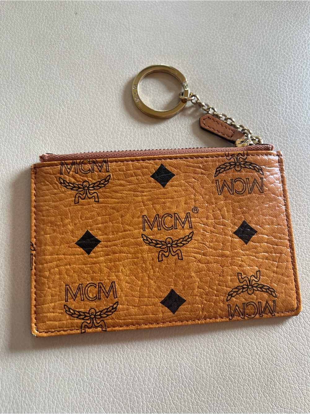 VGC MCM BROWN COGNAC LEATHER CARDHOLDER ZIP POUCH GOLD KEY RING CLASSIC MCM HDW - Picture 4 of 12
